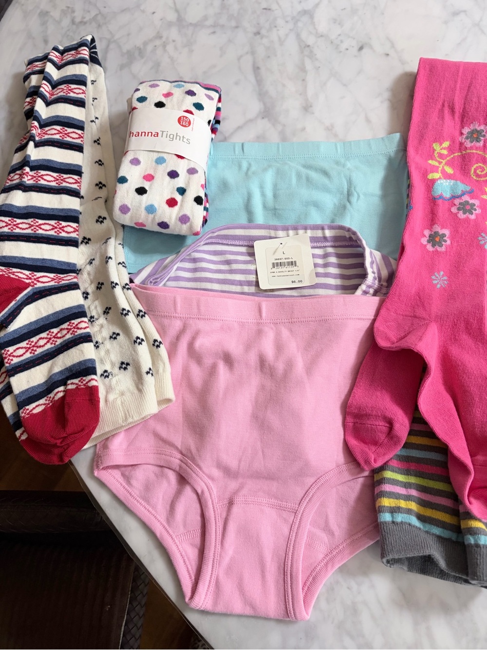 New 3 Hanna Andersson Girls Cotton Briefs with 4 Assorted Colorful tights